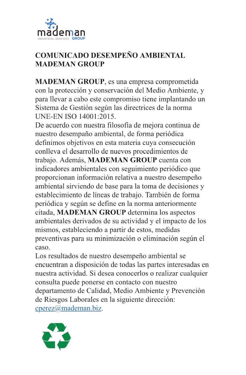 MADEMAN - DESEMPEÑO AMBIENTAL